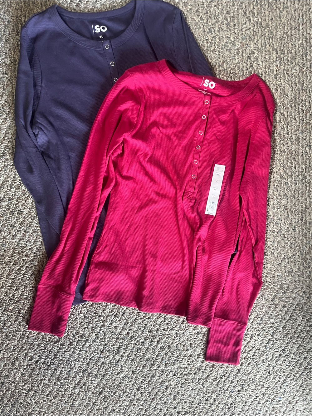 SO Ribbed Henley Long Sleeve Tops